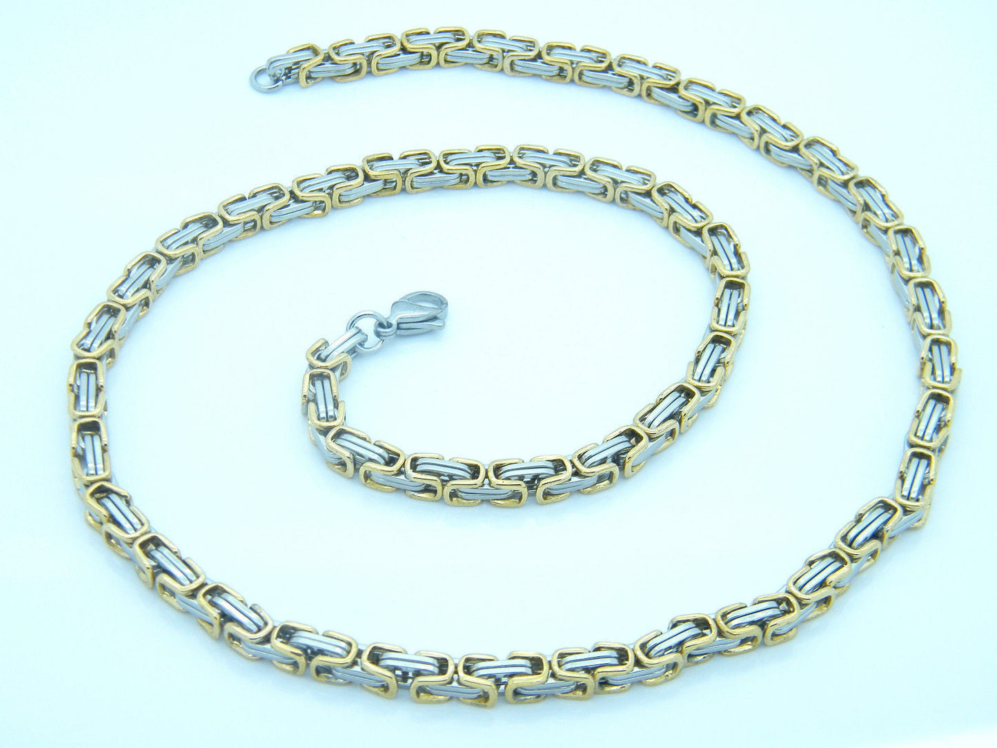 MEN'S SILVER/GOLD CHUNKY LINK CHAIN BYZANTINE STAINLESS STEEL NECKLACE SET steelstyle33