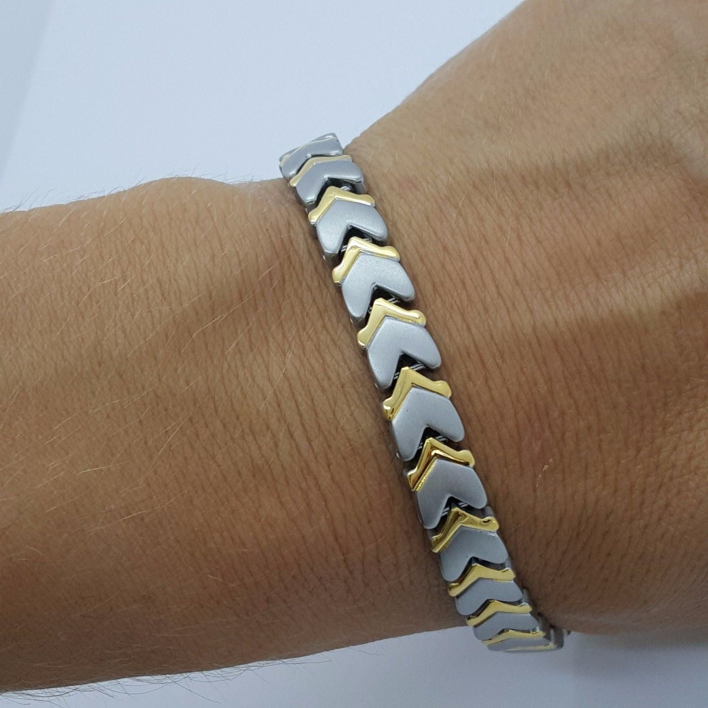LADIE'S MEN'S ELEGANT TITANIUM BIO MAGNETIC BRACELET 5 in 1 SILVER/GOLD TSG1 steelstyle33