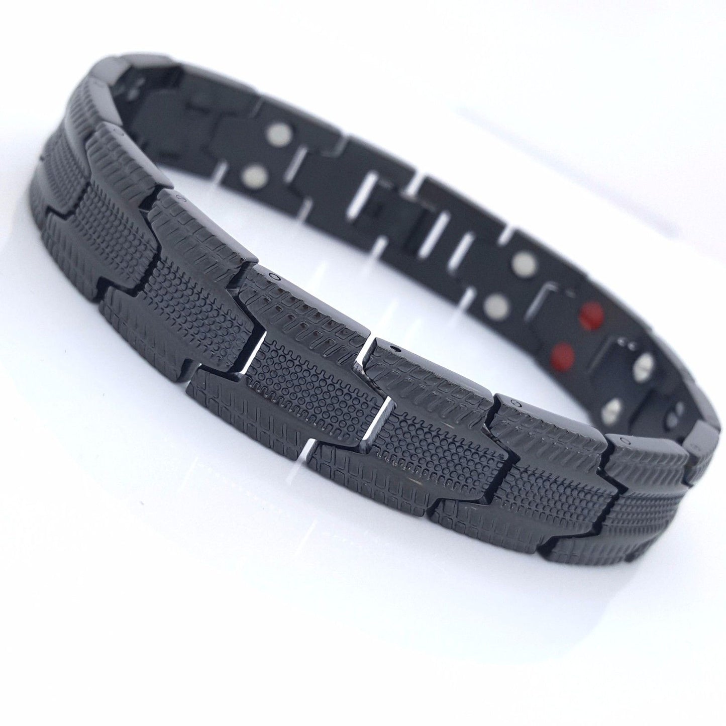 MEN'S LARGE DOUBLE ROW BIO MAGNETIC BRACELET STAINLESS STEEL 5 IN 1 BLACK steelstyle33