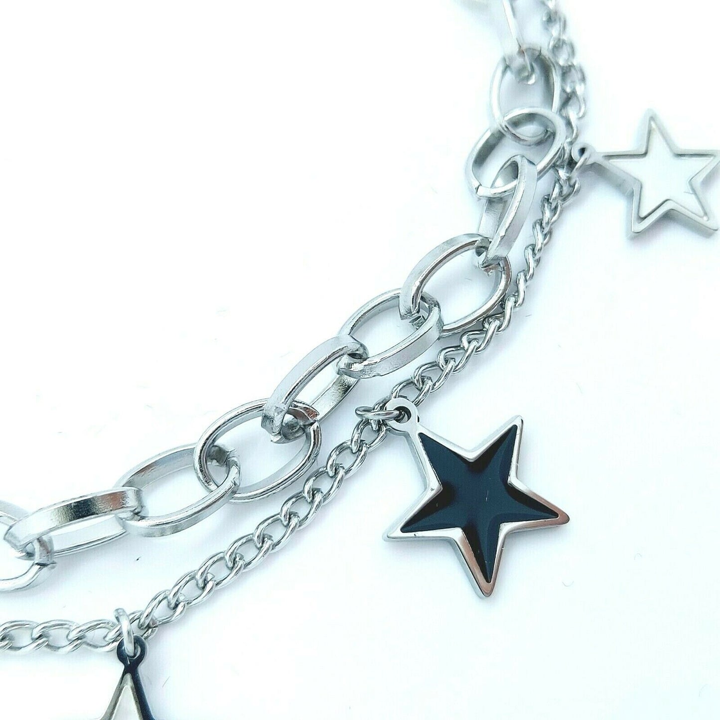 LADIE'S STAINLESS STEEL SILVER CHARMS BRACELET STAR steelstyle33