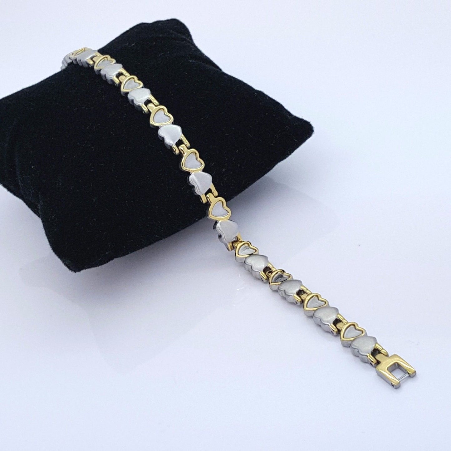 LADIE'S STAINLESS STEEL BIO MAGNETIC BRACELET 5 in 1 SILVER/GOLD HEARTS DESIGN steelstyle33