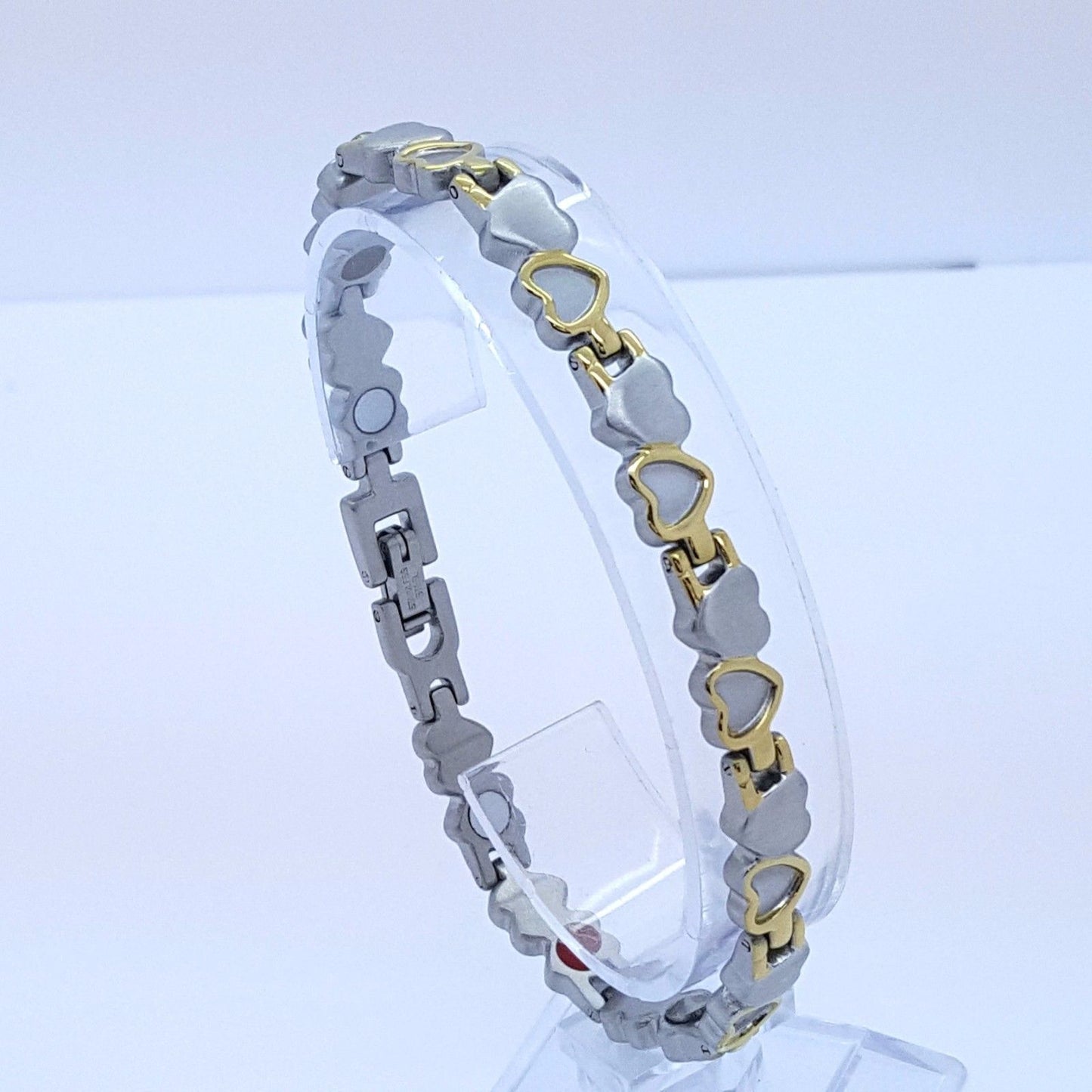 LADIE'S STAINLESS STEEL BIO MAGNETIC BRACELET 5 in 1 SILVER/GOLD HEARTS DESIGN steelstyle33