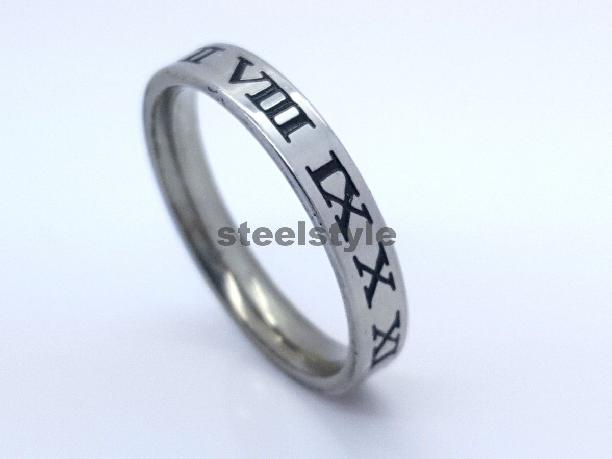 RING STAINLESS STEEL 316L ROMAN LETTERS MEN'S WOMEN'S 01 Unbranded
