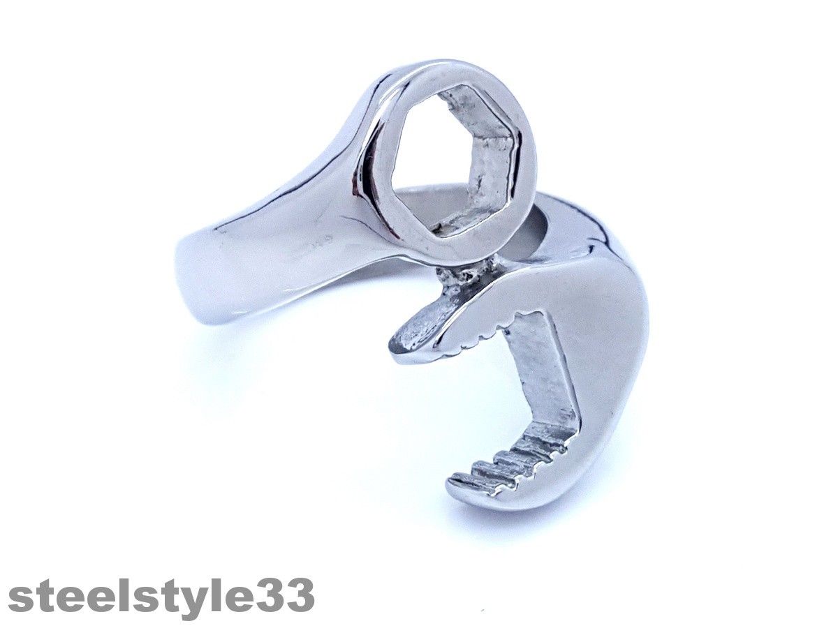 MEN'S WOMEN'S STAINLESS STEEL 316L RING WRENCH DESIGN SILVER GLOSS TONE Unbranded