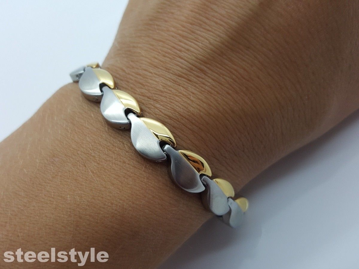 LADIE'S ELEGANT BIO MAGNETIC BRACELET STAINLESS STEEL 5 in 1 SILVER/GOLD W515 Unbranded