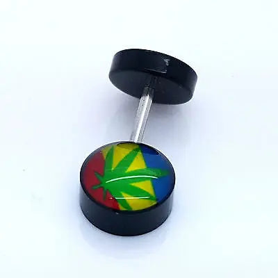 PAIR OF 9MM BLACK UNISEX FAKE EAR PLUGS STAINLESS STEEL LOGO STUD BODY PIERCING steelstyle33