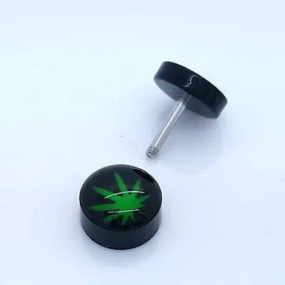 PAIR OF 9MM BLACK UNISEX FAKE EAR PLUGS STAINLESS STEEL LOGO STUD BODY PIERCING steelstyle33
