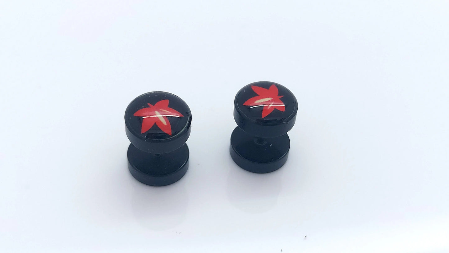 PAIR OF 9MM BLACK UNISEX FAKE EAR PLUGS STAINLESS STEEL LOGO STUD BODY PIERCING steelstyle33