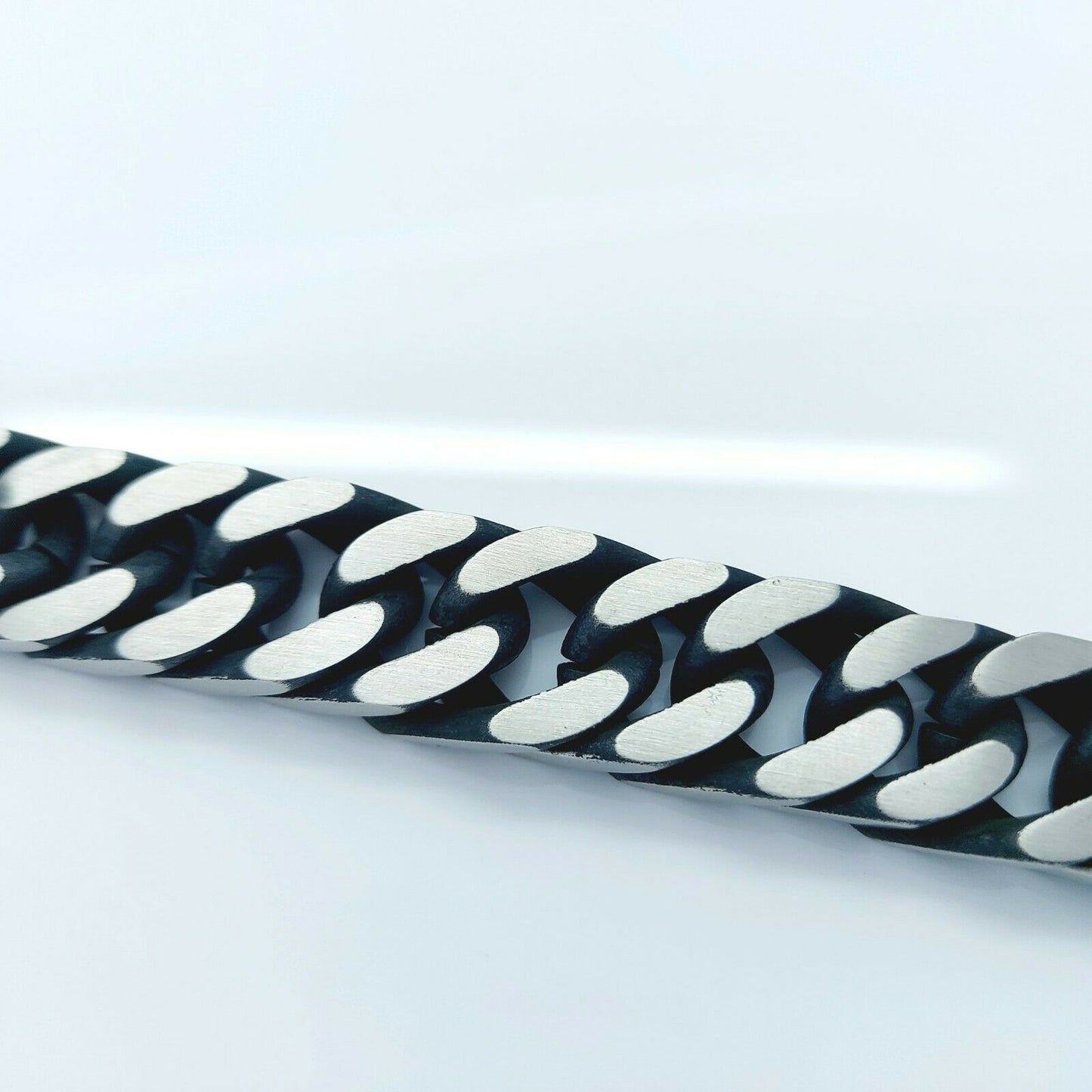 MEN'S LARGE STAINLESS STEEL SILVER/BLACK LINK CHAIN BRACELET 15 MM steelstyle33