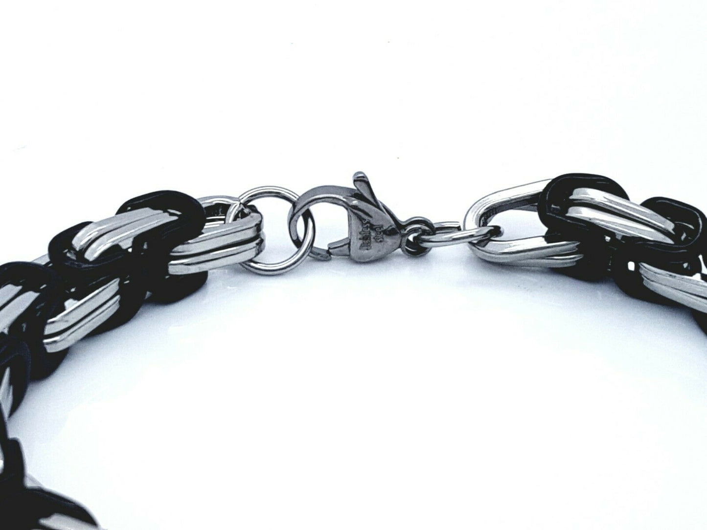 MEN'S CHUNKY LINK CHAIN BYZANTINE STAINLESS STEEL BRACELET SILVER/BLACK 8MM steelstyle33