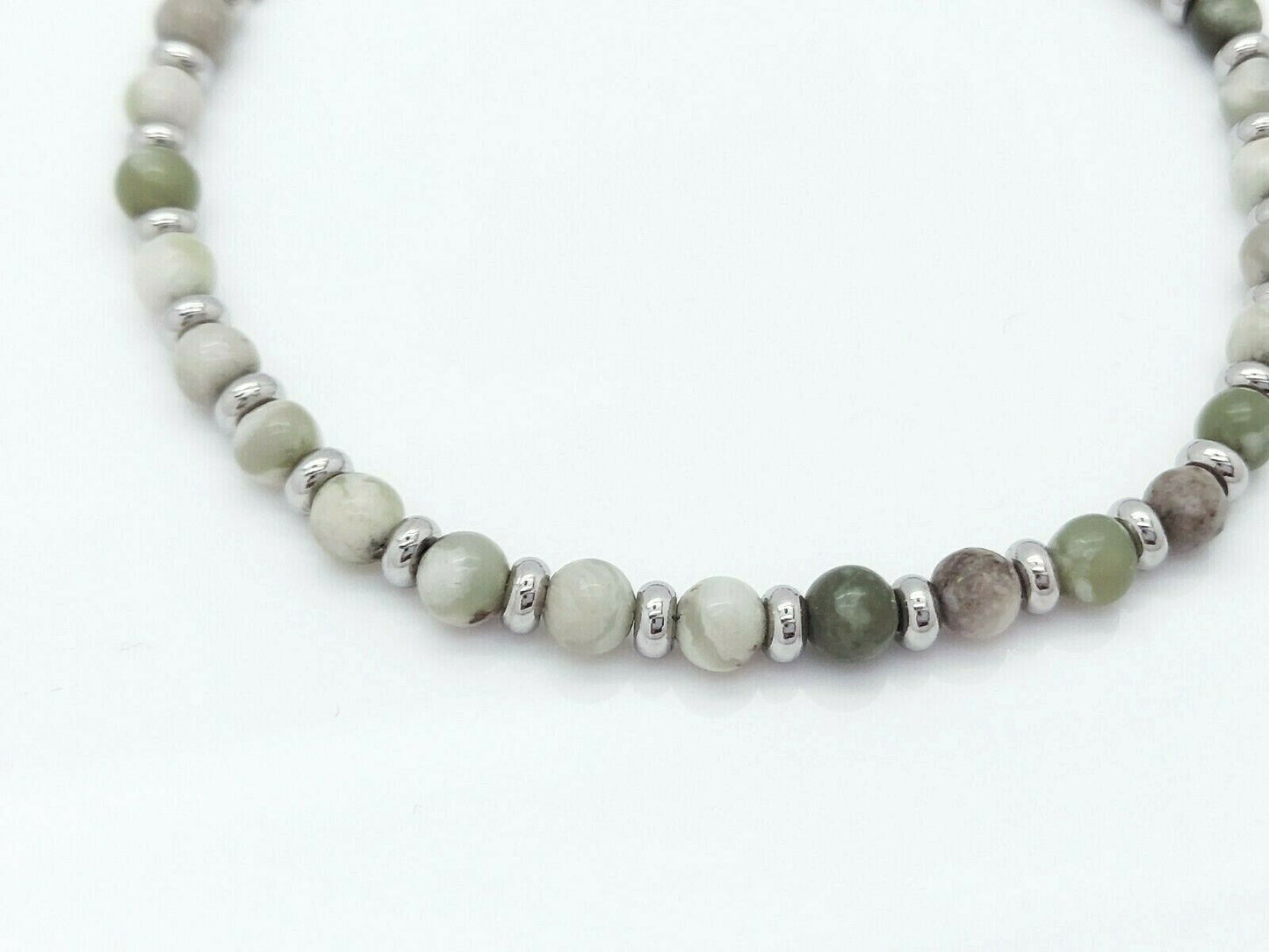 NATURAL JADE GEMSTONES BEADED BRACELET LIGHT GREEN WOMEN'S MEN'S steelstyle33