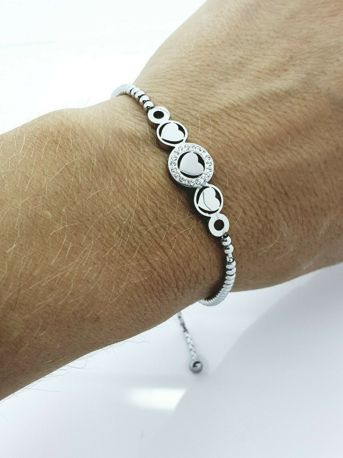 WOMEN'S STAINLESS STEEL SLIDING BRACELET HEART LADIE'S JEWELLERY steelstyle33