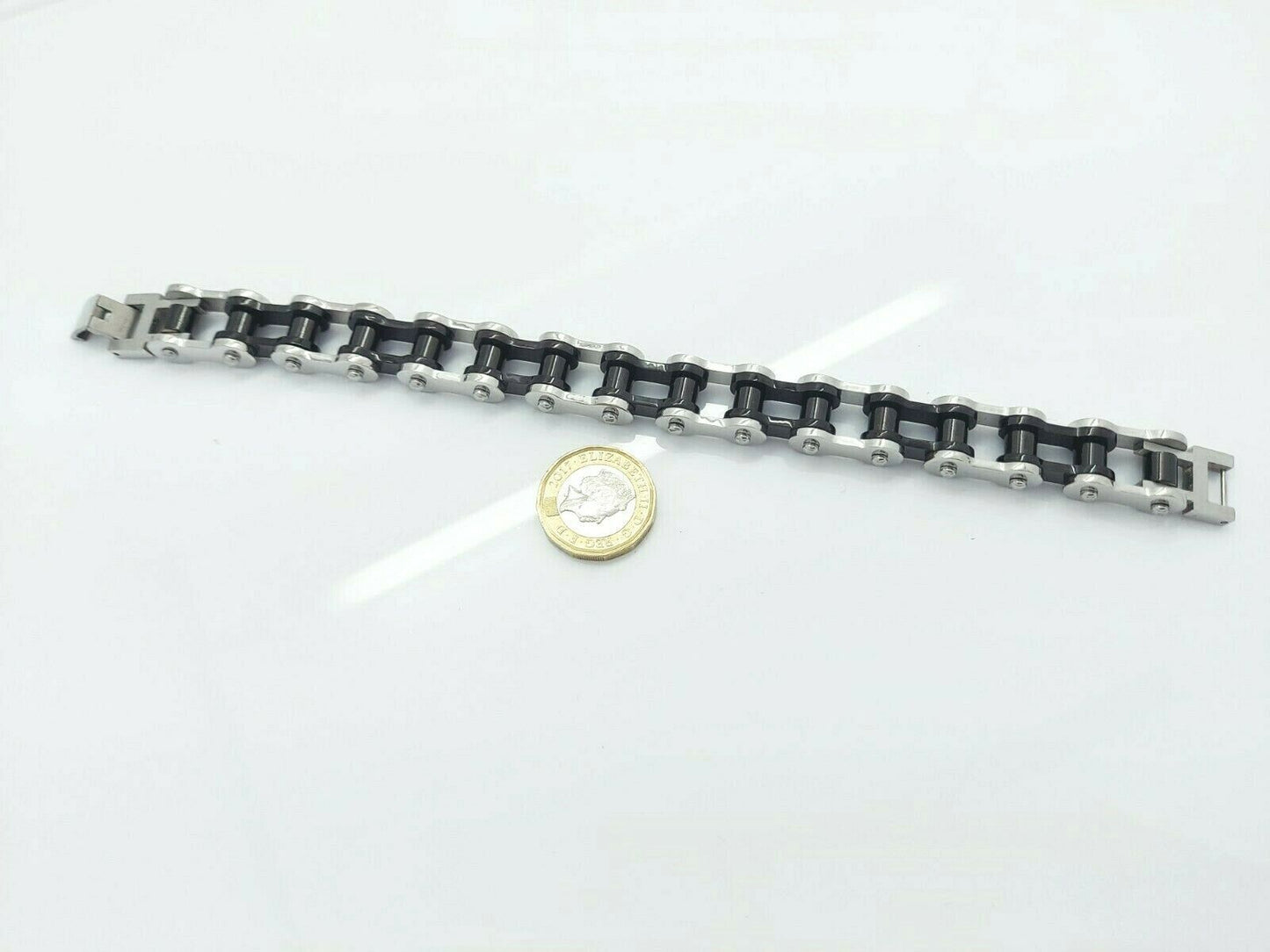 15MM LARGE BIKER GOTHIC STAINLESS STEEL 316L BIKE CHAIN BRACELET SILVER/BLACK steelstyle33