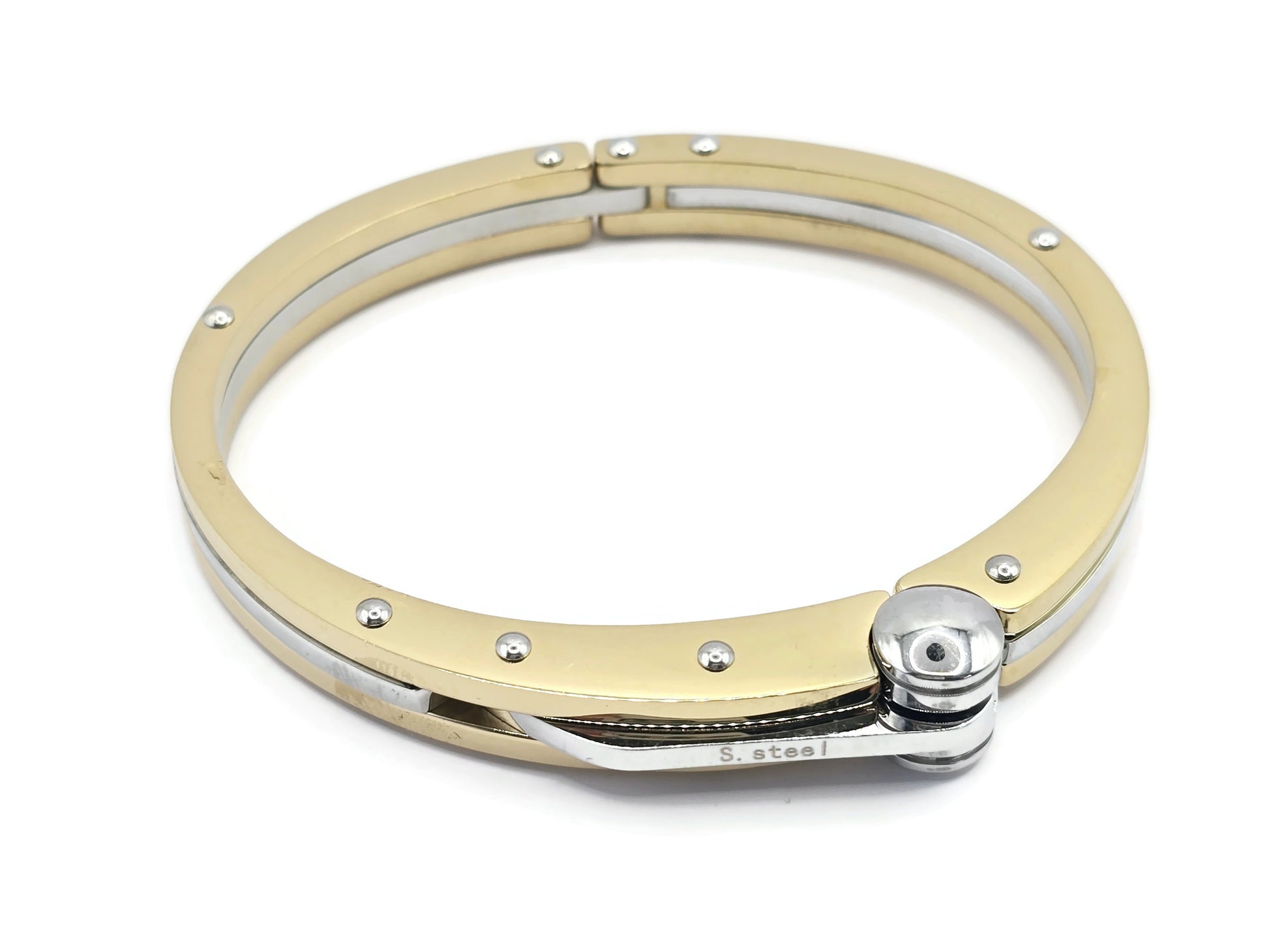 HANDCUFF STAINLESS STEEL WRISTBAND MEN'S JEWELLERY BRACELET GOLD/SILVER - steelstyle33