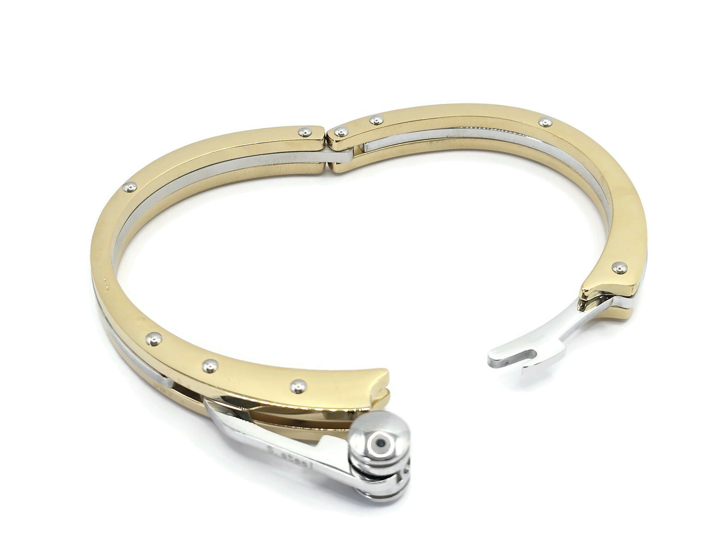 HANDCUFF STAINLESS STEEL WRISTBAND MEN'S JEWELLERY BRACELET GOLD/SILVER - steelstyle33
