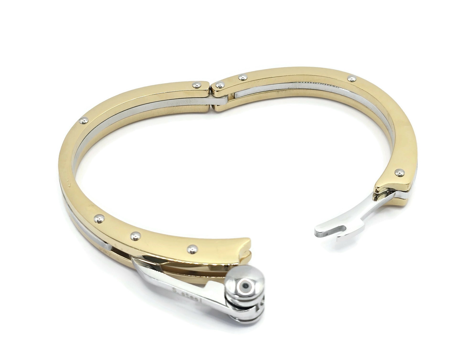 HANDCUFF STAINLESS STEEL WRISTBAND MEN'S JEWELLERY BRACELET GOLD/SILVER - steelstyle33