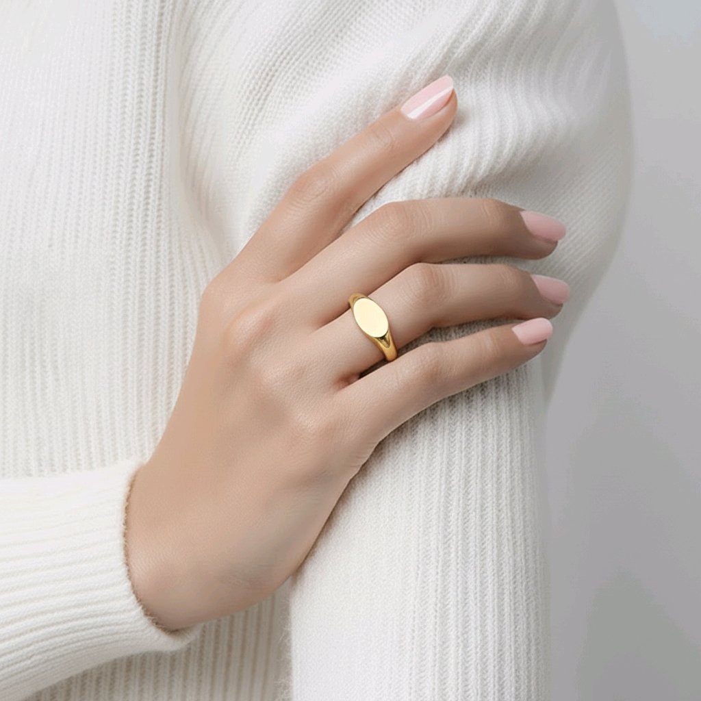 Stainless Steel Gold Round  Signet  Polished Mens Womens Different Sizes Available