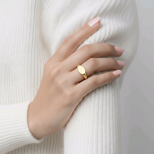 Stainless Steel Gold Round  Signet  Polished Mens Womens Different Sizes Available