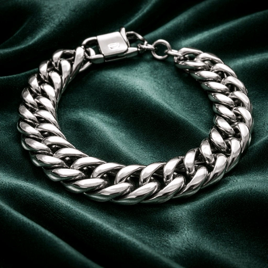 MEN'S LARGE STAINLESS STEEL SILVER 316L LINK CHAIN BRACELET 15 MM