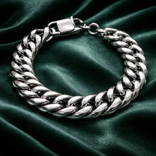 MEN'S LARGE STAINLESS STEEL SILVER 316L LINK CHAIN BRACELET 15 MM