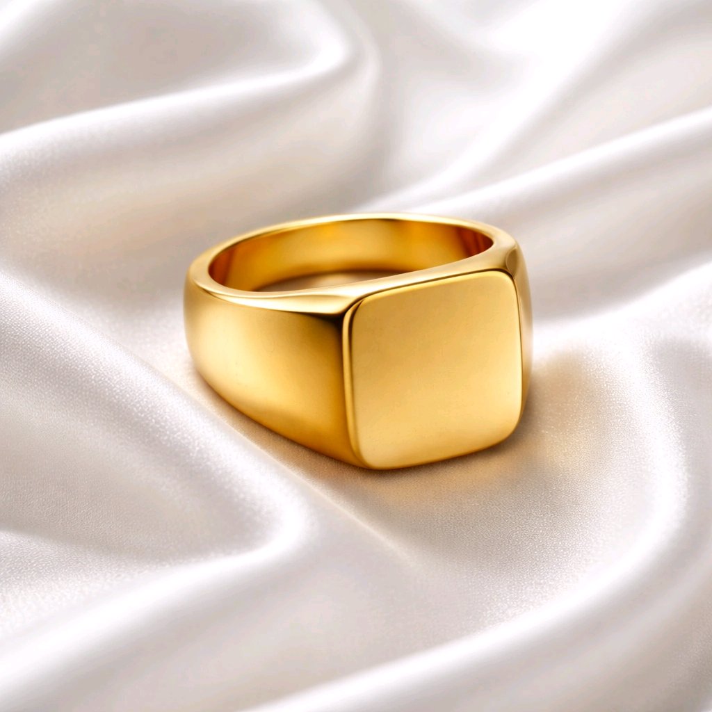Silver Ring Stainless Steel Square  Signet  Matte&Shine Mens Womens (Copy)