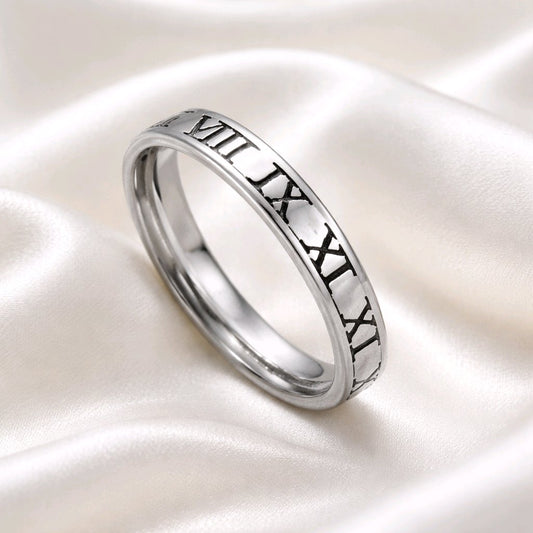 RING STAINLESS STEEL 316L ROMAN LETTERS MEN'S WOMEN'S 01