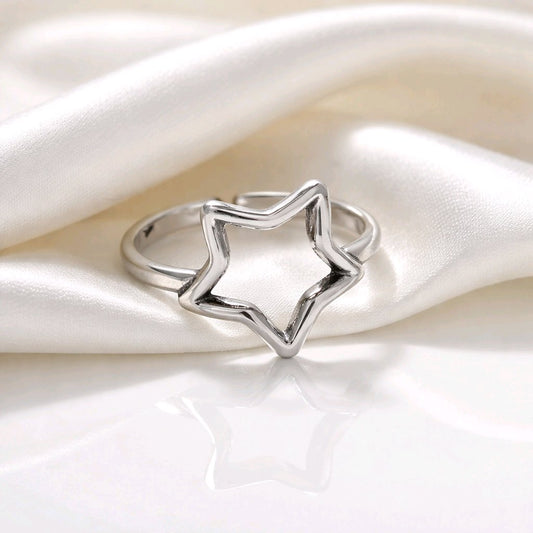 Silver Star Ring, Adjustable Ring, Stainless Steel, Chunky Ring, Open Ring, Gift