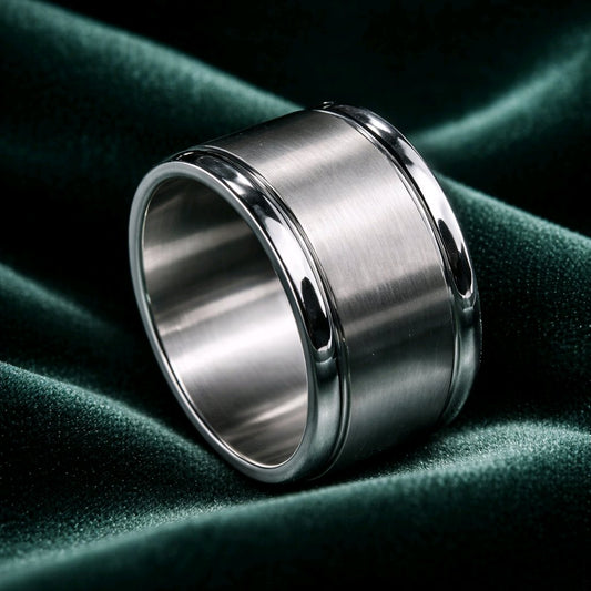 STAINLESS STEEL WIDE SILVER MATT TONE RING MEN'S LADIES