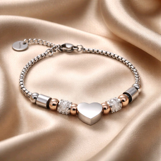 WOMEN'S STAINLESS STEEL HEART JEWELLERY BRACELET SILVER/GOLD