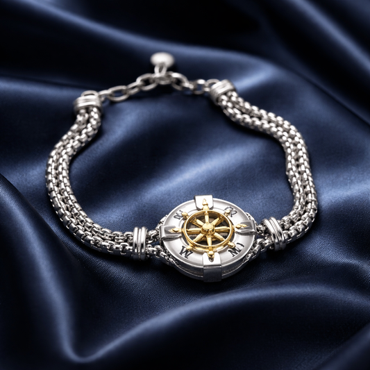 MEN'S WOMEN'S STAINLESS STEEL SILVER/GOLD MARINE BOOT STEERING WHEEL BRACELET