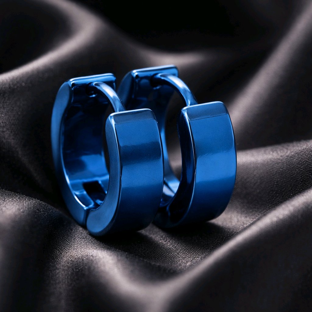EARRINGS STAINLESS STEEL 316 L HUGGIE HOOP BLUE COLOR MENS WOMENS 1 PAIR