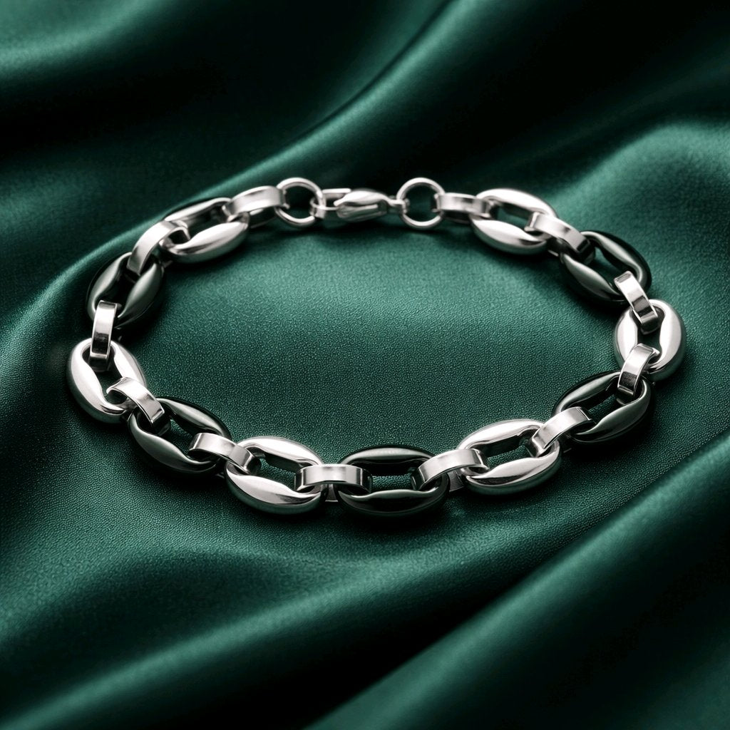 BARREL CHAIN BRACELET STAINLESS STEEL SILVER&BLACK MEN'S WOMEN'S