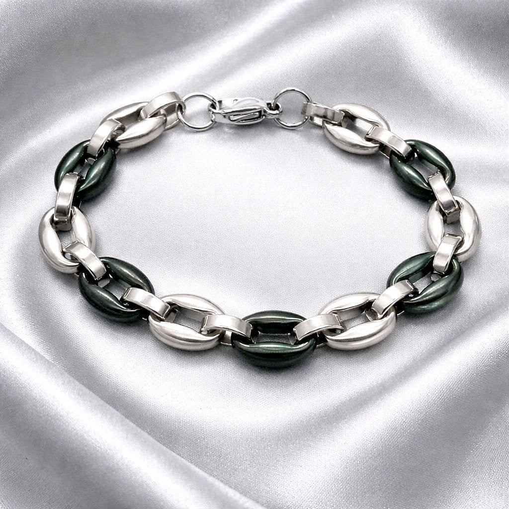 BARREL CHAIN BRACELET STAINLESS STEEL SILVER&BLACK MEN'S WOMEN'S