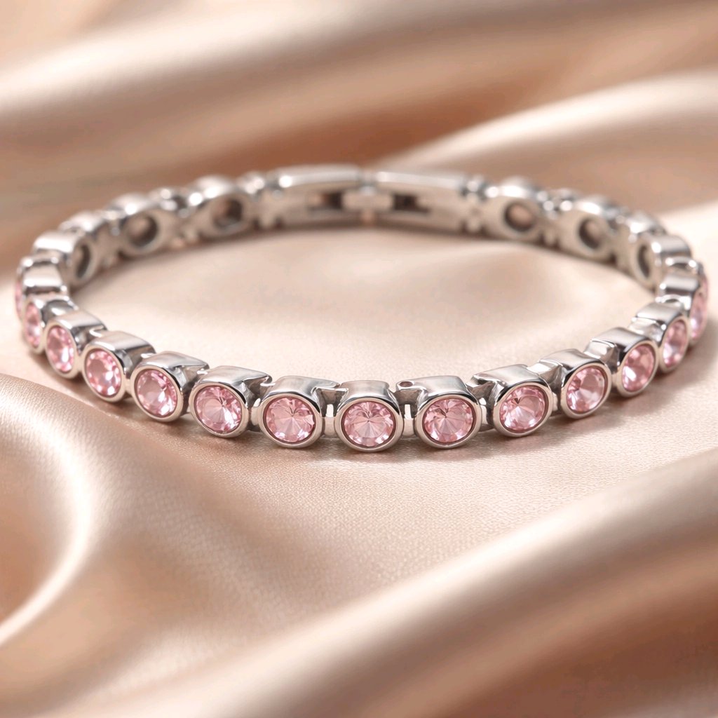Ladies elegant FULL BIO MAGNETIC Tenis Ball bracelet with Pink cubic zirconia gemstones (Copy)