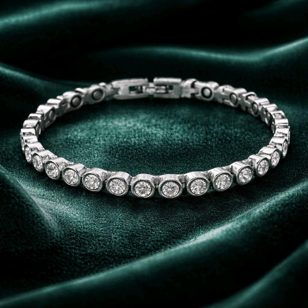 Ladies elegant FULL BIO MAGNETIC Tennis Ball bracelet with White cubic zirconia gemstones