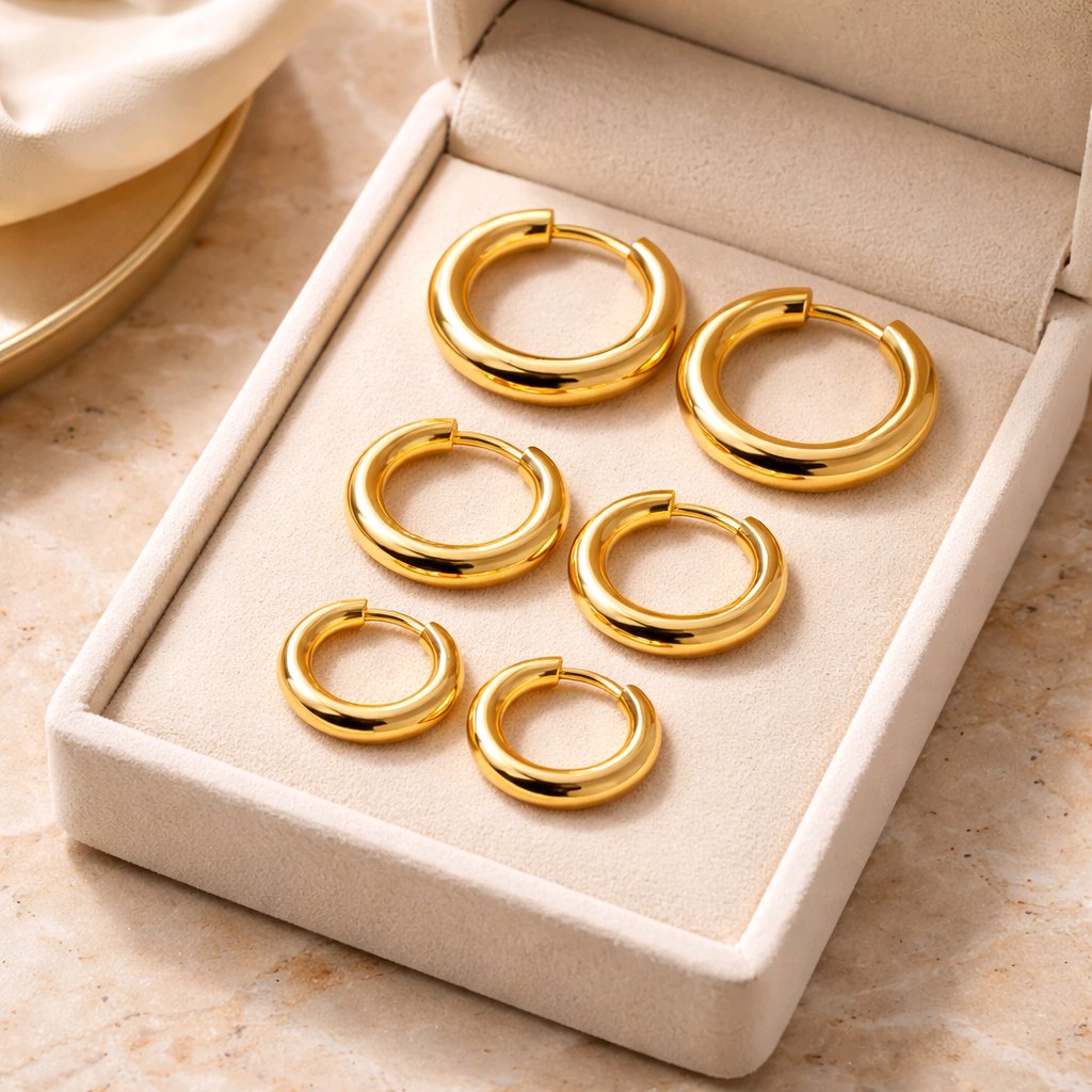 Elegant Gold-Toned Stainless Steel Hoop Earrings Set: 3 Sizes (12mm, 14mm, 16mm) - 2mm Thick