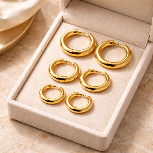 Elegant Gold-Toned Stainless Steel Hoop Earrings Set: 3 Sizes (12mm, 14mm, 16mm) - 2mm Thick