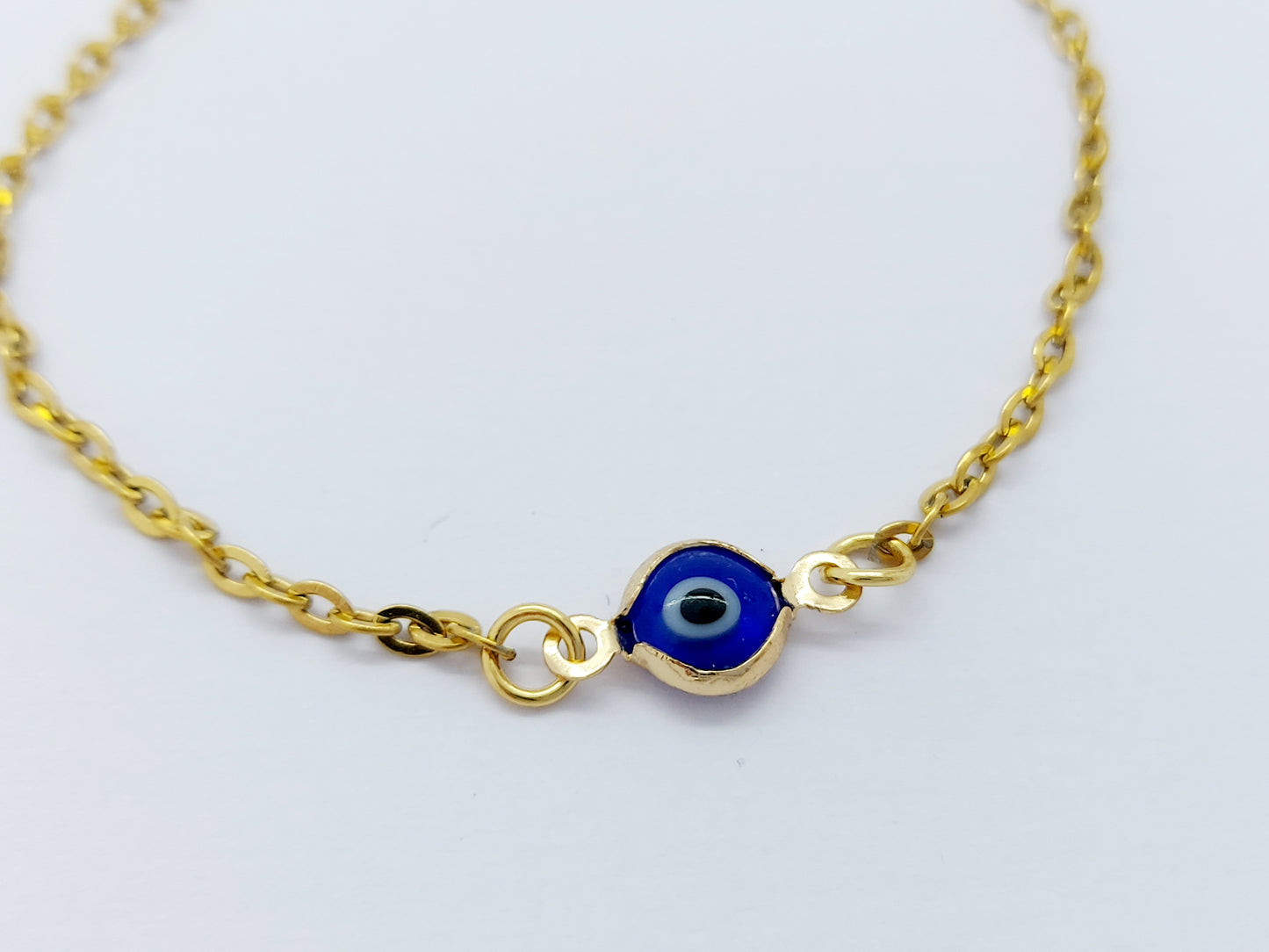 Women's 18K GOLD PLATED Turkish greek evil blue eye BRACELET stainless steel