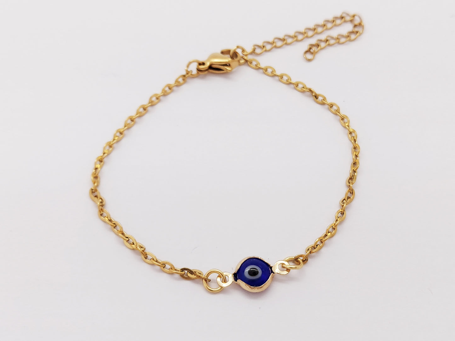 Women's 18K GOLD PLATED Turkish greek evil blue eye BRACELET stainless steel