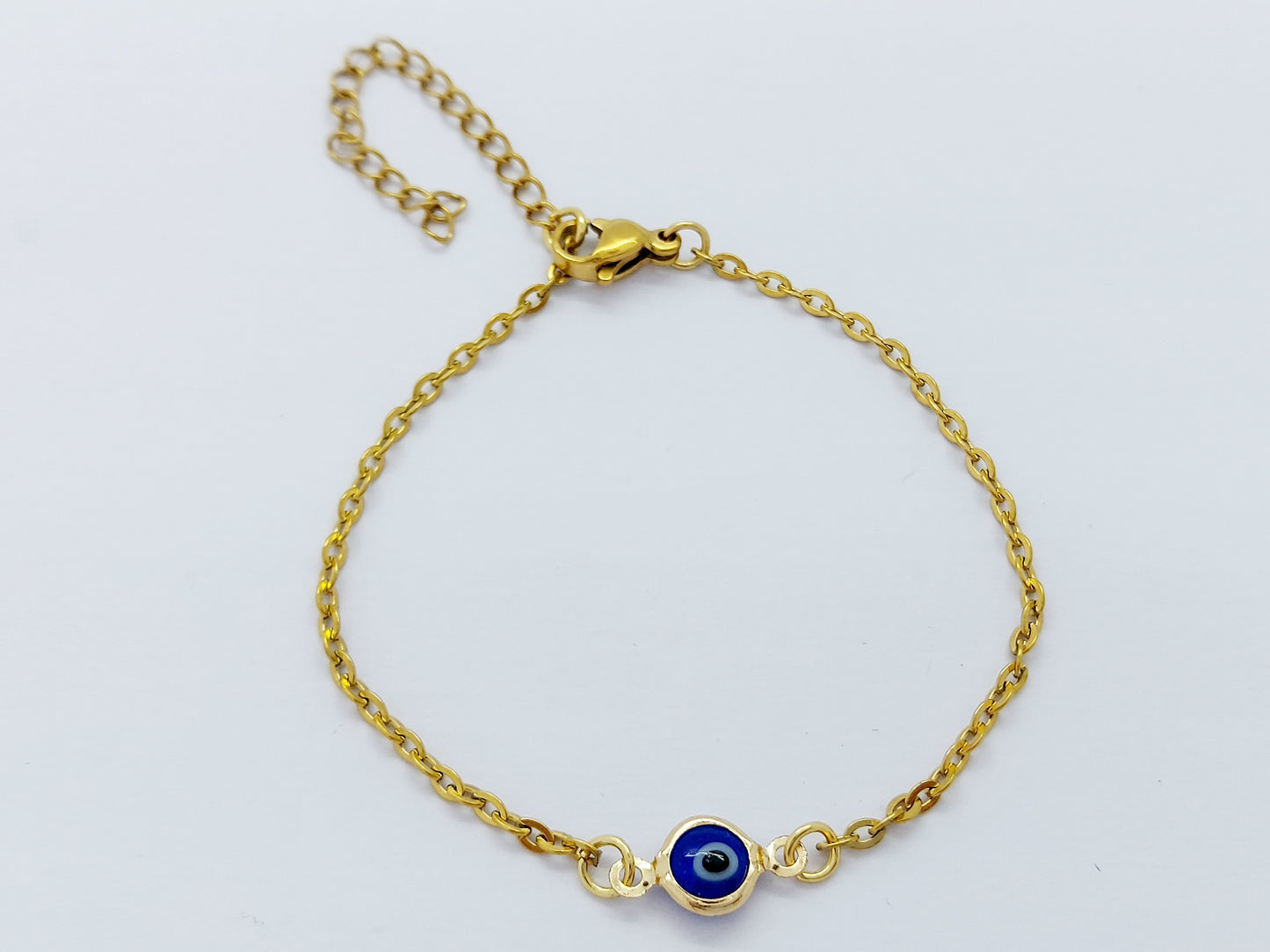 Women's 18K GOLD PLATED Turkish greek evil blue eye BRACELET stainless steel