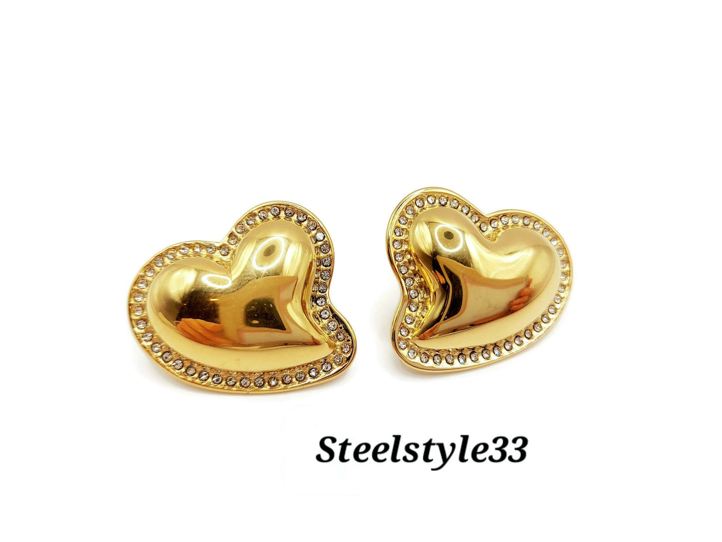 Heart earrings, 18k Gold Plated, waterproof Gold Earrings, heart earrings with Zirconia,studs earrings, fashion jewellery, gift steelstyle33