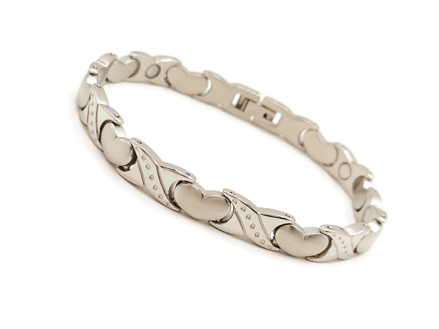 Elegant Women's Biomagnetic Bracelet with Hearts  stainless steel in silver
