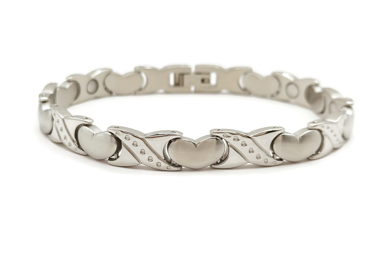 Elegant Women's Biomagnetic Bracelet with Hearts  stainless steel in silver