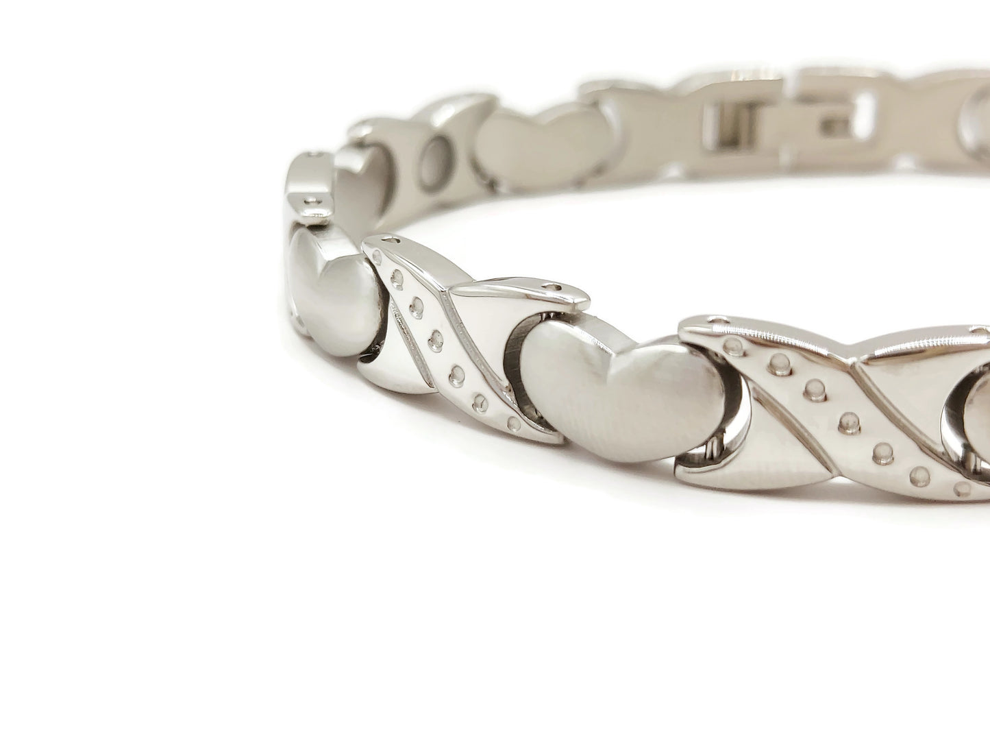 Elegant Women's Biomagnetic Bracelet with Hearts  stainless steel in silver