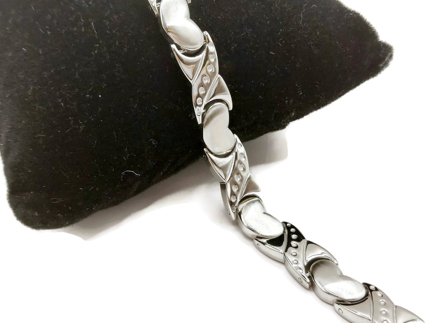 Elegant Women's Biomagnetic Bracelet with Hearts  stainless steel in silver