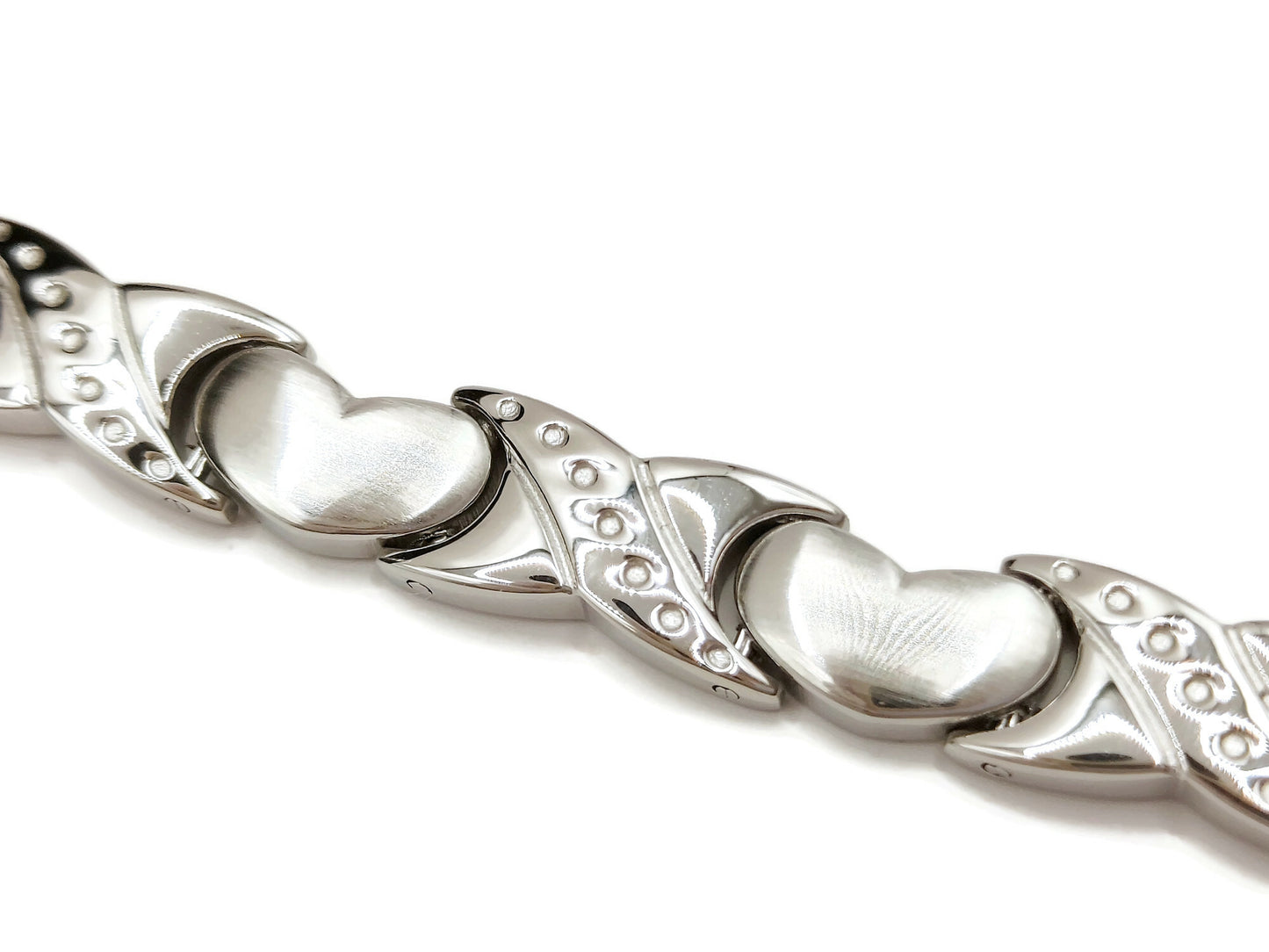 Elegant Women's Biomagnetic Bracelet with Hearts  stainless steel in silver