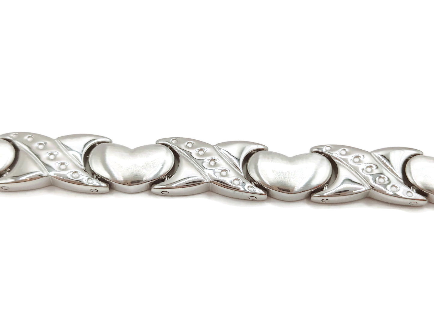 Elegant Women's Biomagnetic Bracelet with Hearts  stainless steel in silver