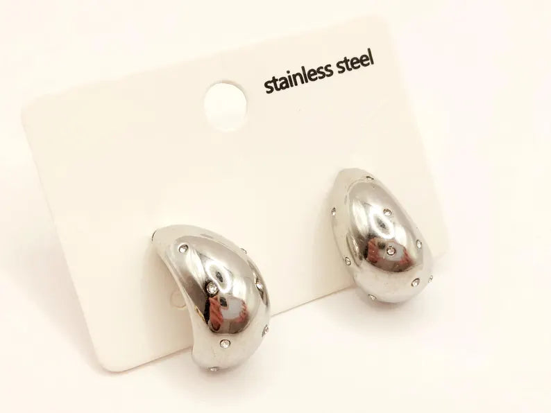 Elegant Silver Teardrop Earrings with Cubic Zirconia - Waterproof Fashion Jewelry for Women steelstyle33