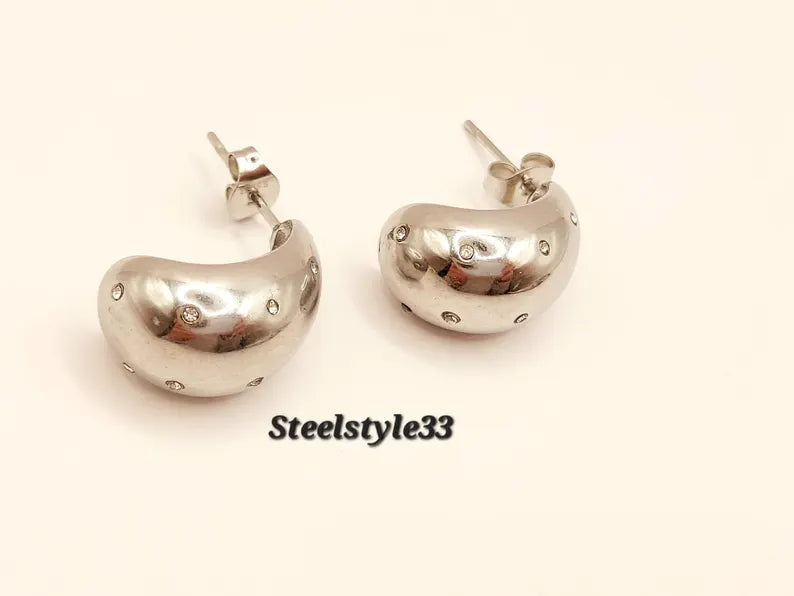 Elegant Silver Teardrop Earrings with Cubic Zirconia - Waterproof Fashion Jewelry for Women steelstyle33