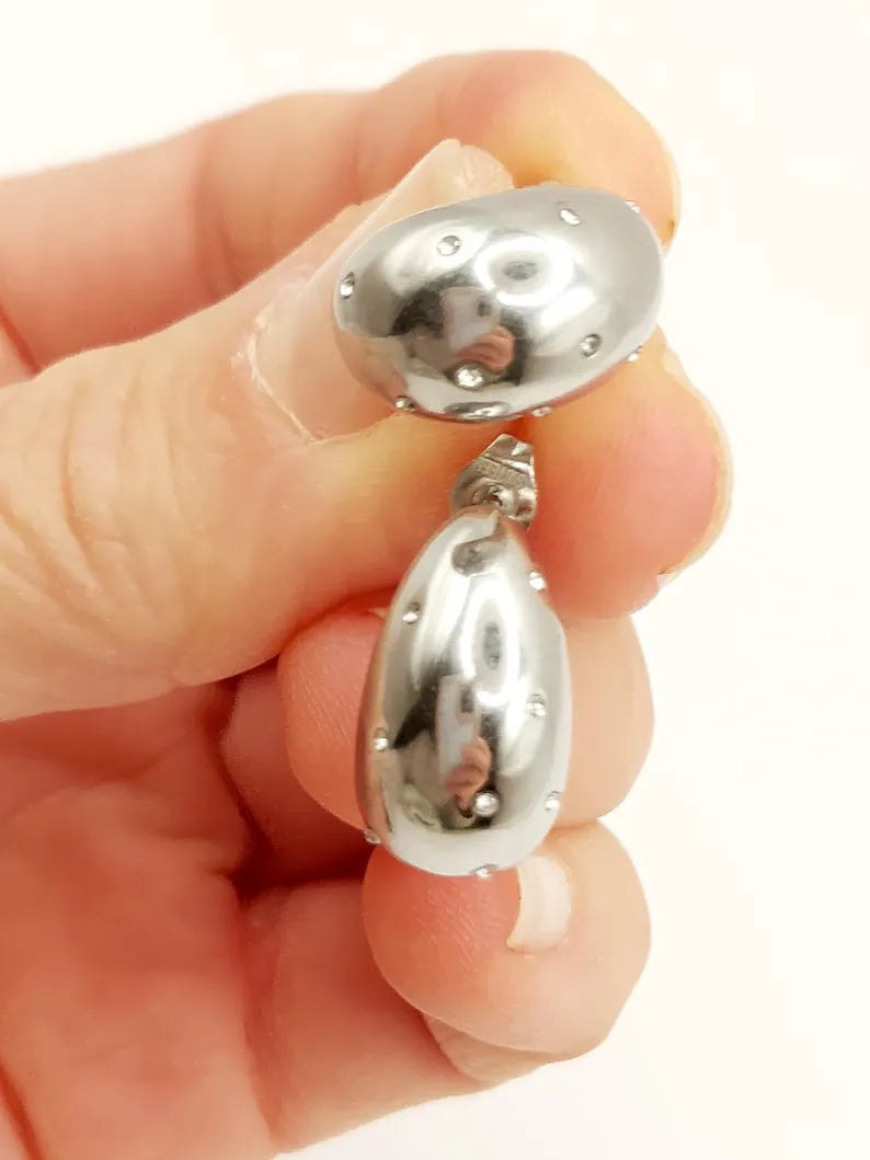 Elegant Silver Teardrop Earrings with Cubic Zirconia - Waterproof Fashion Jewelry for Women steelstyle33
